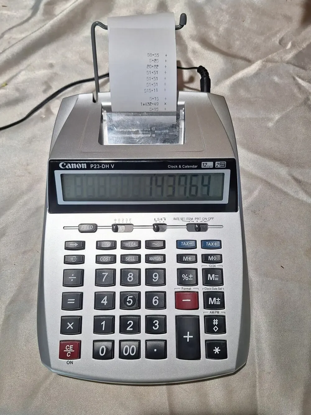 Canon P23-DH V 12-Digit 2-Color Printing Calculator Clock Calendar AC Adapter